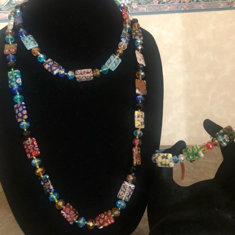 Beyond Beautiful! Murano Millefiori Square Glass Bracelet /Endless Necklace
